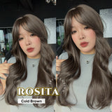 JBEXTENSION 24 Inches Curly Cold Brown Wig with Bangs ROSITA COLD BROWN