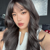 JBEXTENSION 24 Inches Curly Midnight Brown(Black/Brown) Wig with Bangs ROSITA MIDNIGHT BROWN