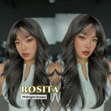 JBEXTENSION 24 Inches Curly Midnight Brown(Black/Brown) Wig with Bangs ROSITA MIDNIGHT BROWN