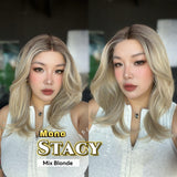 JBEXTENSION STACY MONO Monofilament Handmade Wig 6X5 Full Monofilament Hand Tied Top Wig 18 Inches Mix Blonde Mono Lace Wig with Anti-slip Silicone Strips Glueless Wig STACY MONO - MIX BLONDE【BENDY EAR TABS】