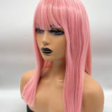 JBEXTENSION 18 Inches Pink Straight Women Fashion Wig With Bangs LISA