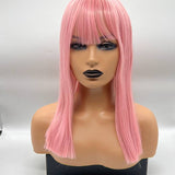 JBEXTENSION 18 Inches Pink Straight Women Fashion Wig With Bangs LISA