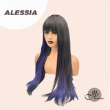 JBEXTENSION 30 Inches Black With Mesche Blue Extra Long Straight Wig ALESSIA