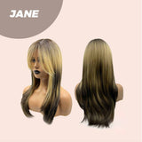 JBEXTENSION 24 Inches Yellow With Dark Root Wolf Cut Wig with Bangs JANE