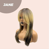 JBEXTENSION 24 Inches Yellow With Dark Root Wolf Cut Wig with Bangs JANE