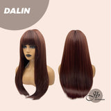 JBEXTENSION 24 Inch Red Brown Straight Women Wig With Blunt Bangs DALIN