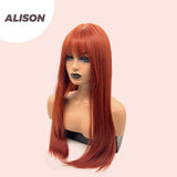 JBEXTENSION 26 Inches Long Straight Copper Color Wig With Bangs ALISON