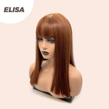 JBEXTENSION Peluca de moda de cobre recta de 16 pulgadas con flequillo ELISA