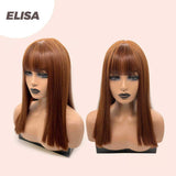 JBEXTENSION Peluca de moda de cobre recta de 16 pulgadas con flequillo ELISA