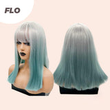 JBEXTENSION 18 pulgadas Bicolor blanco y azul Tiffany peluca recta de mujer de moda FLO