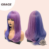 JBEXTENSION 20 pulgadas recta bicolor violeta y lila peluca de moda para mujer GRACE