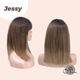 JBEXTENSION 14 Inches Straight Black Root with Brown Hair Ombre Wig JESSY