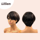 JBEXTENSION 8 Inches Pixie Cut Black Mix Brown Color Wig LILLIAN