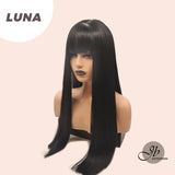 JBEXTENSION 24 Inches Long Straight Jet Black Wig With Bangs LUNA