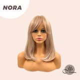 JBEXTENSION 16 Inches Blonde With Platinum Highlight Wig With Bangs NORA