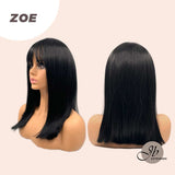JBEXTENSION 16 Inches Straight Black Women Wig With Blunt Bangs ZOE
