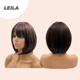 JBEXTENSION 10 Inches Bob Cut Brown Wig With Bangs LEILA