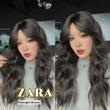 JBEXTENSION 25 Inches Wave Midnight Brown(Black/Brown) Wig with Bangs ZARA MIDNIGHT BROWN