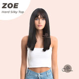 JBEXTENSION 16 Inches Scalpiana Jet Black Straight 3.5X4 Hard Silky Top Natural Scalp Effect Wig With Bangs ZOE SILKY TOP