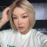 JBEXTENSION ALESSIA MONO Monofilament Handmade Wig 6X5 Full Monofilament Hand Tied Top Wig 10 Inches Bob Cut Mix Blonde Mono Lace Wig Glueless Wig ALESSIA MONO