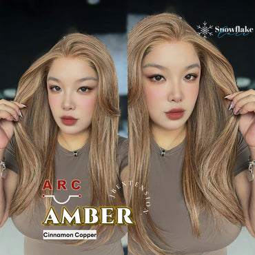 JBEXTENSION 21 Inches Straight Cinnamon Copper Pre-Cut Arc Snowflake Lace Frontlace Glueless Wig AMBER CINNAMON COPPER【BENDY EAR TABS】