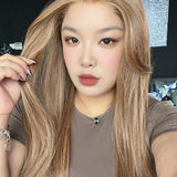 JBEXTENSION 21 Inches Straight Cinnamon Copper Pre-Cut T Part Snowflake Lace Frontlace Glueless Wig AMBER CINNAMON COPPER【BENDY EAR TABS】