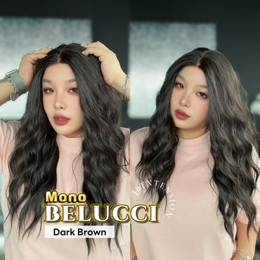 JBEXTENSION BELUCCI MONO Monofilament Handmade Wig 6X5 Full Monofilament Hand Tied Top Wig 24 Inches Wave Dark Brown Mono Lace Wig Glueless Wig BELUCCI MONO - DARK BROWN【BENDY EAR TABS】