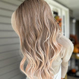 Nichole's Selection - 28 Inches Highlight Peach Curly With Dark Root Frontlace Glueless Wig DEANNA