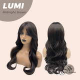 JBEXTENSION 23 Inches Curly Midnight Brown(Black/Brown) Wig with Bangs LUMI MIDNIGHT BROWN