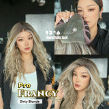 JBEXTENSION 24 Inches Long Wave Dirty Blonde Pre-Cut 13X6 Free Part Snowflake Lace Frontlace Glueless Wig FRANCY PRO - DIRTY BLONDE【BENDY EAR TABS】