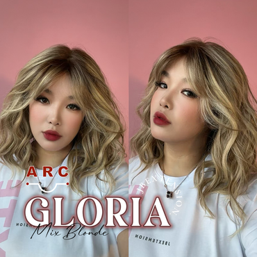 JBEXTENSION 14 Inches Curly Mix Blonde Wig with Bangs Pre-Cut Arc Snowflake Lace Frontlace Glueless Wig GLORIA MIX BLONDE【BENDY EAR TABS】