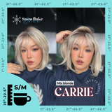 JBEXTENSION 11 Inches Short Hair Mix Blonde Pre-Cut T Part Snowflake Lace Frontlace Glueless Wig with Bangs CARRIE MIX BLONDE【BENDY EAR TABS】