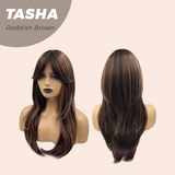 JBEXTENSION 24 Inches Wolf Cut Reddish Brown Women Wig With Bangs TASHA REDDISH BROWN