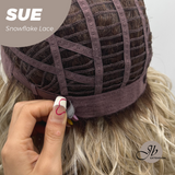 JBEXTENSION 17 Inches Blonde Deep Curly Pre-Cut Side Part Snowflake Lace Frontlace Glueless Wig SUE【BENDY EAR TABS】