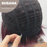 JBEXTENSION 9 Inches Red Purple Highlight Pre-Cut Side Part Snowflake Lace Frontlace Glueless Wig SUSANA RED PURPLE HIGHLIGHT【BENDY EAR TABS】
