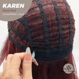 JBEXTENSION 18 Inches Dark Red Pre-Cut T Part Snowflake Lace Frontlace Glueless Wig KAREN DARK RED【BENDY EAR TABS】