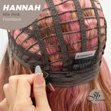JBEXTENSION 20 Inches Mix Pink Pre-Cut Frontlace Glueless Wig with Bangs HANNAH MIX PINK