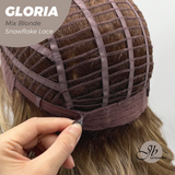 JBEXTENSION 14 Inches Curly Mix Blonde Wig with Bangs Pre-Cut T Part Snowflake Lace Frontlace Glueless Wig GLORIA MIX BLONDE