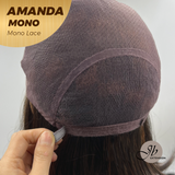 JBEXTENSION AMANDA MONO Full Monofilament Handmade Full Lace Full Hand Tied Wig 10 Inches Black With Caramel Highlight Mono Lace Handmade Futura Fiber Wig Glueless Wig AMANDA MONO