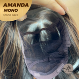 [PRE-ORDER] JBEXTENSION AMANDA MONO Full Monofilament Handmade Full Lace Full Hand Tied Wig 10 Inches Black With Caramel Highlight Mono Lace Handmade Futura Fiber Wig Glueless Wig AMANDA MONO