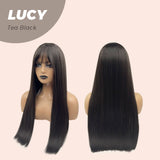 JBEXTENSION 24 Inches Tea Black Darkest Brown Wig With Bangs LUCY TEA BLACK