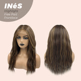 JBEXTENSION 22 Inches Brown With Highlight Body Wave Free Part Frontlae Glueless Wig INéS HIGHLIGHT