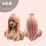 JBEXTENSION 20 Inches Pink Wolf Cut 3.5X4 Hard Silky Top Natural Scalp Effect Wig With Bangs LILA PINK