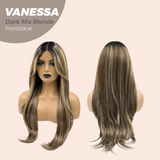 Nichole's Selection - 26 Inches Curly Dark Mix Blonde Pre-Cut Frontlace Wig VANESSA DARK MIX BLONDE