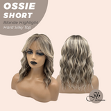 JBEXTENSION 14 Inches Scalpiana Wave Blonde Highlight 3.5X4 Hard Silky Top Natural Scalp Effect Wig with Bangs OSSIE SHORT - BLONDE HIGHLIGHT