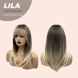 JBEXTENSION 20 Inches Blonde Wolf Cut 3.5X4 Hard Silky Top Natural Scalp Effect Wig With Bangs LILA DARK BLONDE