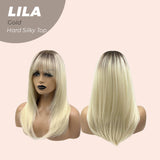 JBEXTENSION 20 Inches Blonde Wolf Cut 3.5X4 Hard Silky Top Natural Scalp Effect Wig With Bangs LILA GOLD