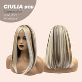 JBEXTENSION 14 Inches Bob Cut Mix Color With Blonde Brown Highlight Free Part Pre-Cut Frontlace Wig GIULIA BOB CAPPUCCINO (FREE PARTING)