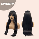 JBEXTENSION 28 Inches Midnight Brown( Black/Brown) Wig With Bangs SWEETY