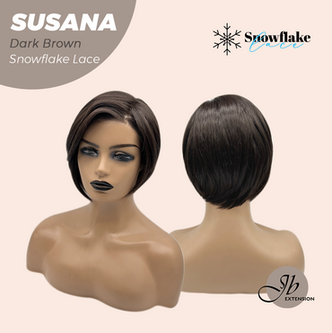 JBEXTENSION 9 Inches Dark Brown Pre-Cut Side Part Snowflake Lace Frontlace Glueless Wig SUSANA DARK BROWN【BENDY EAR TABS】